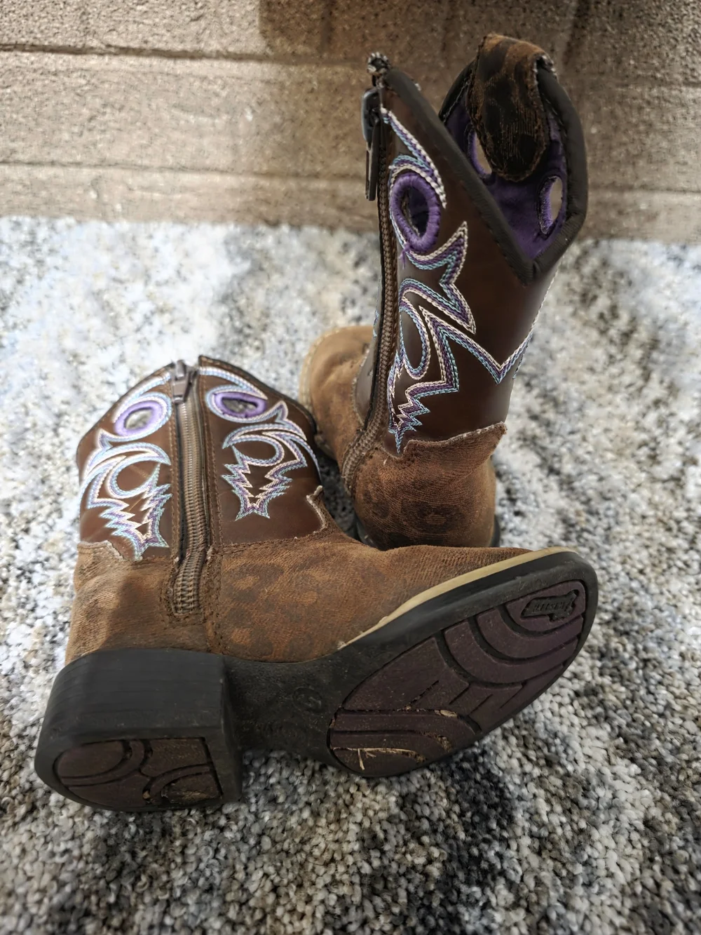 Twister Brown Kids Western Boots with Purple Accents